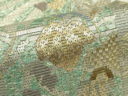 平和屋着物＊夏物　太鼓柄袋帯　絽刺し　区限刺繍　総刺繍　流水蔦の葉文　金銀糸　正絹　逸品　CABJ1897rv