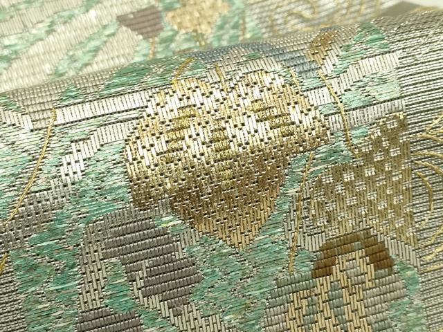 平和屋着物＊夏物　太鼓柄袋帯　絽刺し　区限刺繍　総刺繍　流水蔦の葉文　金銀糸　正絹　逸品　CABJ1897rv