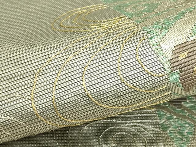 平和屋着物＊夏物　太鼓柄袋帯　絽刺し　区限刺繍　総刺繍　流水蔦の葉文　金銀糸　正絹　逸品　CABJ1897rv