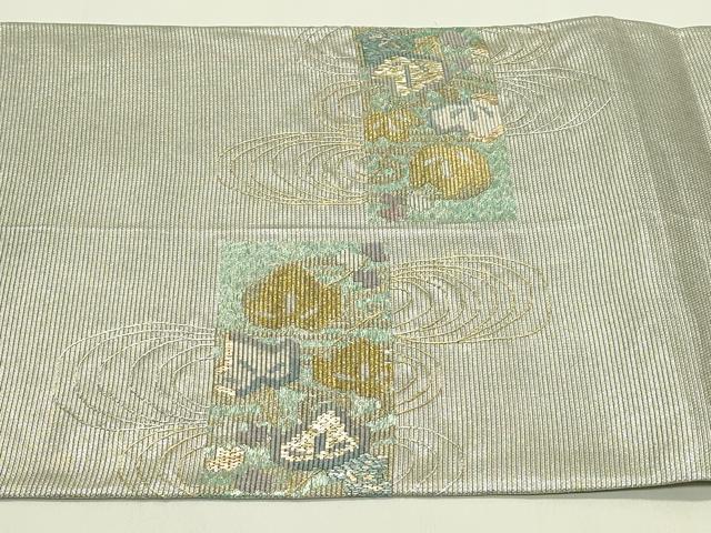 平和屋着物＊夏物　太鼓柄袋帯　絽刺し　区限刺繍　総刺繍　流水蔦の葉文　金銀糸　正絹　逸品　CABJ1897rv