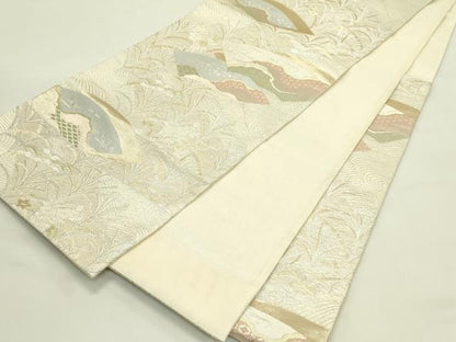 平和屋着物＊夏物　六通柄袋帯　地紙草花文　金銀糸　正絹　逸品　CABJ1906rv