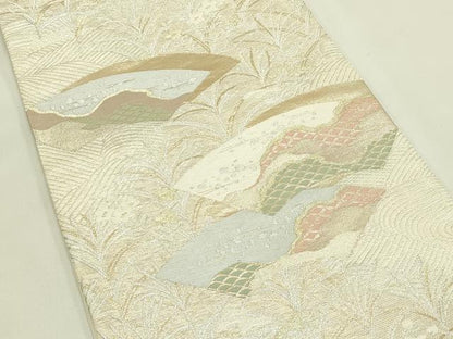 平和屋着物＊夏物　六通柄袋帯　地紙草花文　金銀糸　正絹　逸品　CABJ1906rv