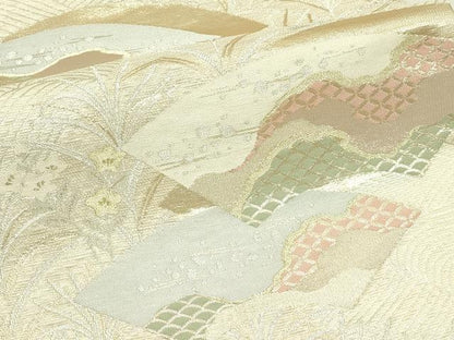 平和屋着物＊夏物　六通柄袋帯　地紙草花文　金銀糸　正絹　逸品　CABJ1906rv