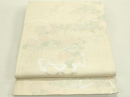 平和屋着物＊夏物　六通柄袋帯　花籠文　銀糸　正絹　逸品　CABJ1909rv