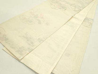 平和屋着物＊夏物　六通柄袋帯　花籠文　銀糸　正絹　逸品　CABJ1909rv