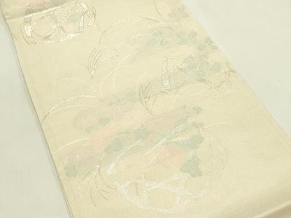 平和屋着物＊夏物　六通柄袋帯　花籠文　銀糸　正絹　逸品　CABJ1909rv