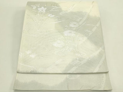 平和屋着物＊夏物　六通柄袋帯　流水絵巻草花文　銀糸　正絹　逸品　未使用　CABJ1911rv