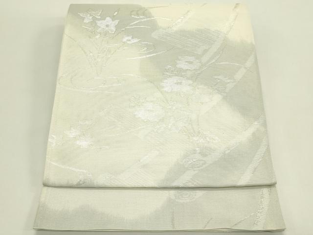 平和屋着物＊夏物　六通柄袋帯　流水絵巻草花文　銀糸　正絹　逸品　未使用　CABJ1911rv