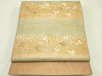 平和屋着物＊夏物　六通柄袋帯　刺繍　紗綾型立波萩文　金銀彩　正絹　逸品　CABJ1931rv