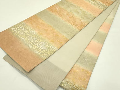 平和屋着物＊夏物　六通柄袋帯　刺繍　紗綾型立波萩文　金銀彩　正絹　逸品　CABJ1931rv