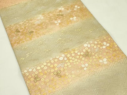 平和屋着物＊夏物　六通柄袋帯　刺繍　紗綾型立波萩文　金銀彩　正絹　逸品　CABJ1931rv