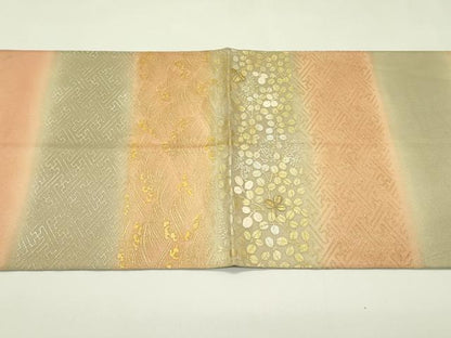 平和屋着物＊夏物　六通柄袋帯　刺繍　紗綾型立波萩文　金銀彩　正絹　逸品　CABJ1931rv