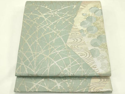 平和屋着物＊夏物　六通柄袋帯　流水草花文　金糸　正絹　逸品　CABJ1932rv
