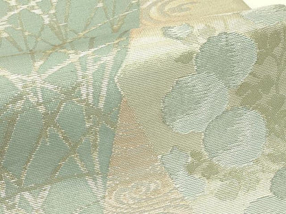 平和屋着物＊夏物　六通柄袋帯　流水草花文　金糸　正絹　逸品　CABJ1932rv
