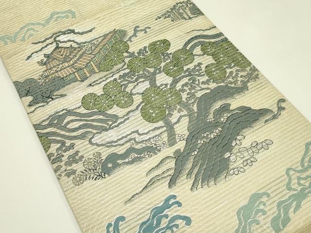 平和屋着物＊夏物　アンティーク　大正ロマン　丸帯　引き抜き帯　草花風景文　銀糸　正絹　逸品　CABJ1936rv