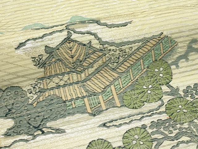 平和屋着物＊夏物　アンティーク　大正ロマン　丸帯　引き抜き帯　草花風景文　銀糸　正絹　逸品　CABJ1936rv