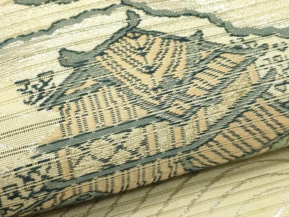 平和屋着物＊夏物　アンティーク　大正ロマン　丸帯　引き抜き帯　草花風景文　銀糸　正絹　逸品　CABJ1936rv