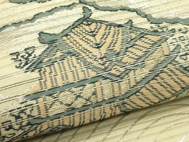 平和屋着物＊夏物　アンティーク　大正ロマン　丸帯　引き抜き帯　草花風景文　銀糸　正絹　逸品　CABJ1936rv