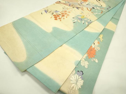 平和屋着物＊夏物　アンティーク　大正ロマン　丸帯　引き抜き帯　総刺繍　駒刺繍　草花文　金銀糸　正絹　逸品　CABJ1937rv