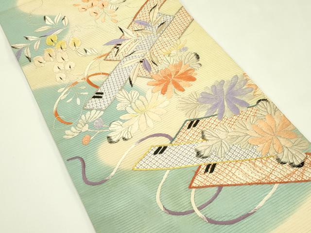 平和屋着物＊夏物　アンティーク　大正ロマン　丸帯　引き抜き帯　総刺繍　駒刺繍　草花文　金銀糸　正絹　逸品　CABJ1937rv