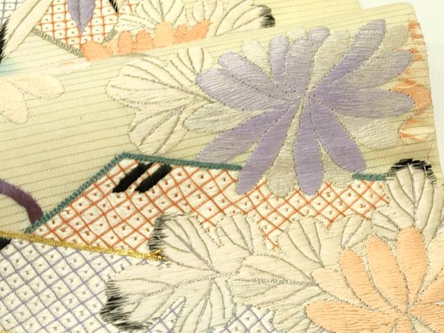 平和屋着物＊夏物　アンティーク　大正ロマン　丸帯　引き抜き帯　総刺繍　駒刺繍　草花文　金銀糸　正絹　逸品　CABJ1937rv