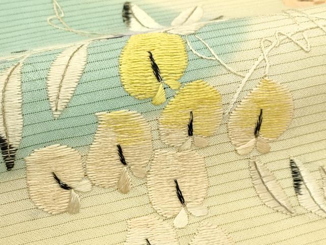 平和屋着物＊夏物　アンティーク　大正ロマン　丸帯　引き抜き帯　総刺繍　駒刺繍　草花文　金銀糸　正絹　逸品　CABJ1937rv
