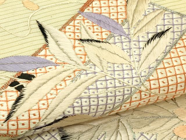 平和屋着物＊夏物　アンティーク　大正ロマン　丸帯　引き抜き帯　総刺繍　駒刺繍　草花文　金銀糸　正絹　逸品　CABJ1937rv
