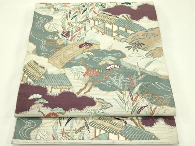 平和屋着物＊夏物　アンティーク　大正ロマン　太鼓柄　本袋帯　唐織　渡り橋風景文　金糸　正絹　逸品　CABJ1940rv