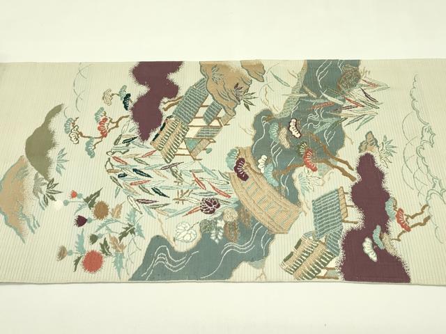 平和屋着物＊夏物　アンティーク　大正ロマン　太鼓柄　本袋帯　唐織　渡り橋風景文　金糸　正絹　逸品　CABJ1940rv