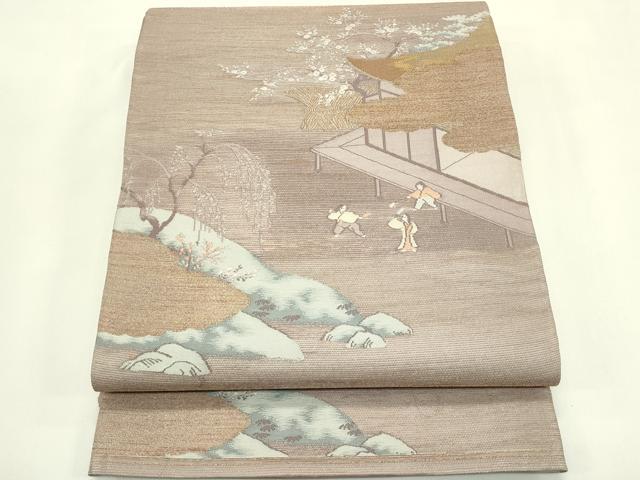 平和屋着物＊夏物　六通柄袋帯　人物風景文　金銀糸　正絹　逸品　CABJ1947rv