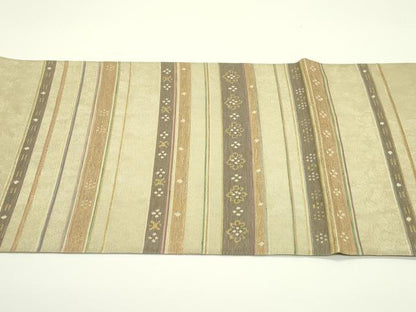 平和屋着物＊夏物　六通柄袋帯　横段文　金糸　正絹　逸品　CABJ1953rv