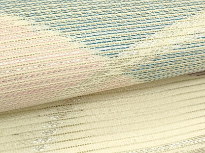 平和屋着物＊夏物　六通柄袋帯　切嵌流水芝草文　銀糸　正絹　逸品　CABJ1954rv