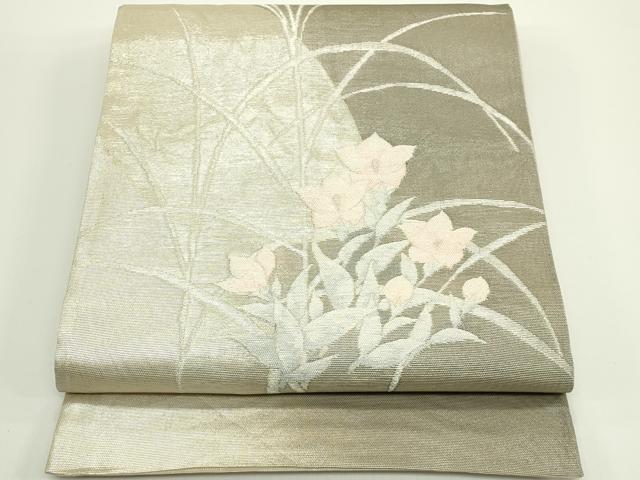 平和屋着物＊夏物　太鼓柄袋帯　桔梗　銀糸　正絹　逸品　CABJ1960rv
