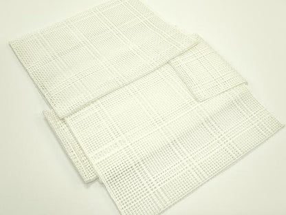 平和屋着物＊夏物　洗える最高級着物　＜英＞はなぶさ謹製　つけ帯　羅　格子柄　白　たとう紙付き　CABJ1964rv