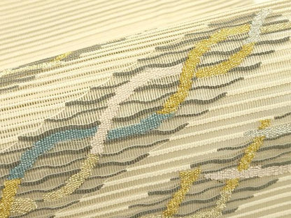 平和屋着物＊夏物　八寸名古屋帯　絽綴れ　幾何学文様　金銀糸　正絹　逸品　CABJ1974rv
