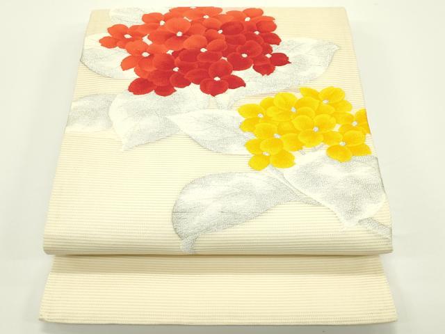 平和屋着物＊夏物　九寸開き名古屋帯　紫陽花　銀糸　正絹　逸品　CABJ1976rv