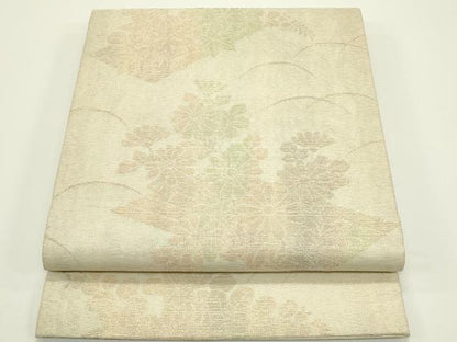 平和屋着物＊夏物　九寸開き名古屋帯　草花筏文　銀糸　正絹　逸品　CABJ1978rv