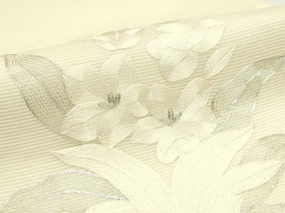 平和屋着物＊夏物　九寸開き名古屋帯　総刺繍　駒刺繍　草花文　銀糸　正絹　逸品　CABJ1979rv