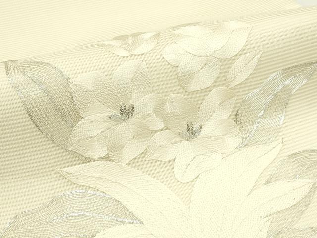平和屋着物＊夏物　九寸開き名古屋帯　総刺繍　駒刺繍　草花文　銀糸　正絹　逸品　CABJ1979rv