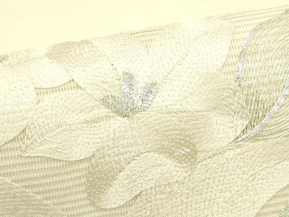 平和屋着物＊夏物　九寸開き名古屋帯　総刺繍　駒刺繍　草花文　銀糸　正絹　逸品　CABJ1979rv