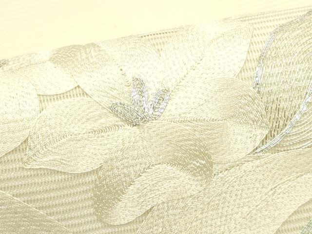 平和屋着物＊夏物　九寸開き名古屋帯　総刺繍　駒刺繍　草花文　銀糸　正絹　逸品　CABJ1979rv