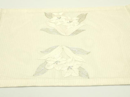 平和屋着物＊夏物　九寸開き名古屋帯　総刺繍　駒刺繍　草花文　銀糸　正絹　逸品　CABJ1979rv