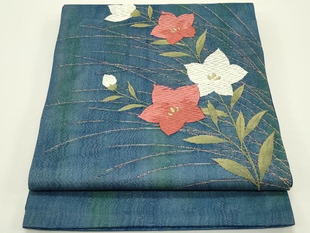 平和屋着物＊夏物　九寸開き名古屋帯　唐織　桔梗　金糸　正絹　逸品　CABJ1983rv