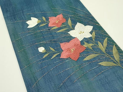 平和屋着物＊夏物　九寸開き名古屋帯　唐織　桔梗　金糸　正絹　逸品　CABJ1983rv