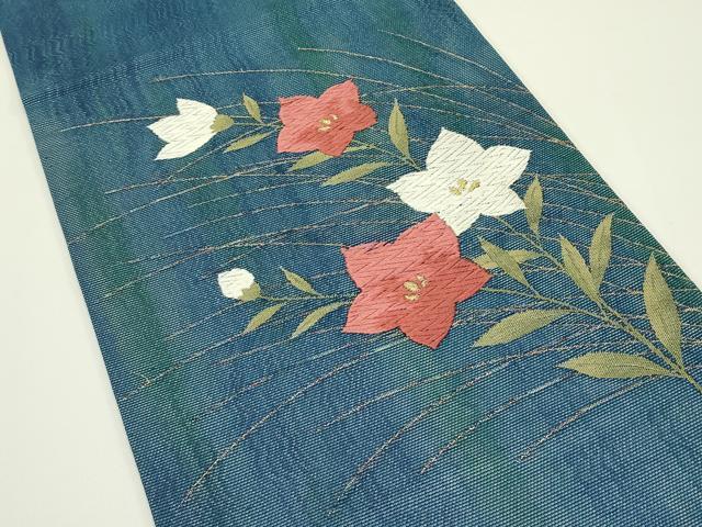 平和屋着物＊夏物　九寸開き名古屋帯　唐織　桔梗　金糸　正絹　逸品　CABJ1983rv