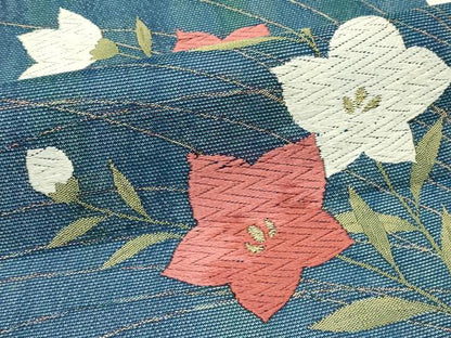 平和屋着物＊夏物　九寸開き名古屋帯　唐織　桔梗　金糸　正絹　逸品　CABJ1983rv