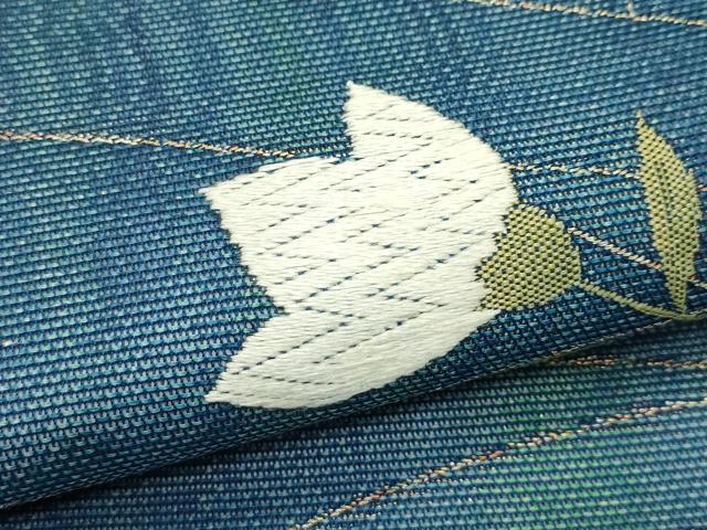 平和屋着物＊夏物　九寸開き名古屋帯　唐織　桔梗　金糸　正絹　逸品　CABJ1983rv