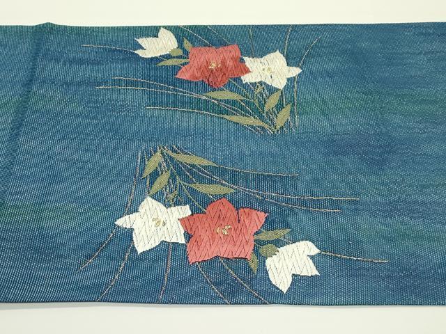 平和屋着物＊夏物　九寸開き名古屋帯　唐織　桔梗　金糸　正絹　逸品　CABJ1983rv