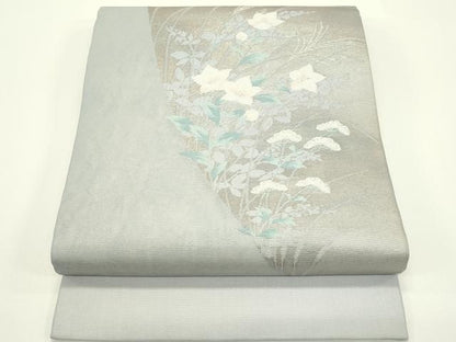 平和屋着物＊夏物　九寸開き名古屋帯　秋草文　銀糸　正絹　逸品　CABJ1989rv