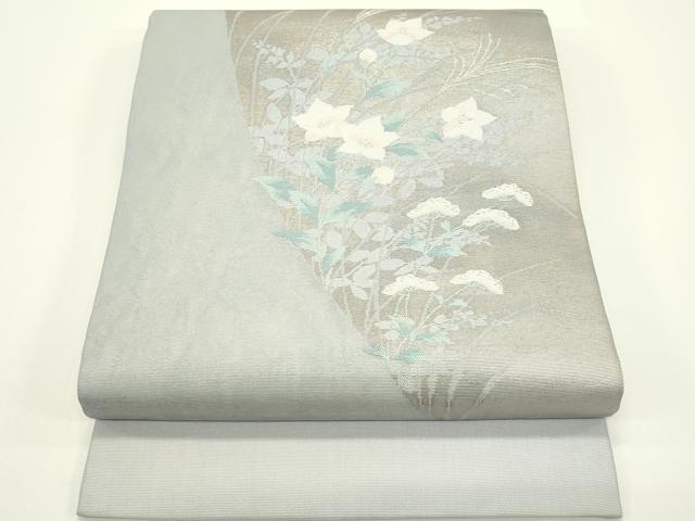 平和屋着物＊夏物　九寸開き名古屋帯　秋草文　銀糸　正絹　逸品　CABJ1989rv